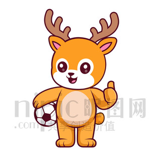可愛卡通踢足球的梅花鹿