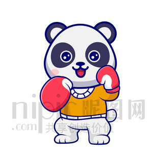 可愛卡通練習(xí)散打拳擊的大熊貓