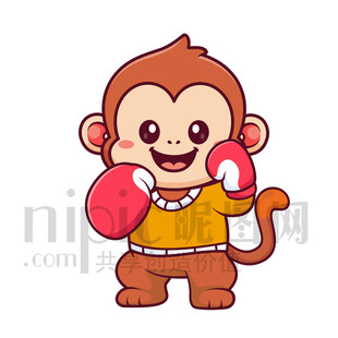 可愛卡通練習(xí)散打拳擊的猴子