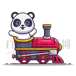 可愛卡通坐火車的大熊貓