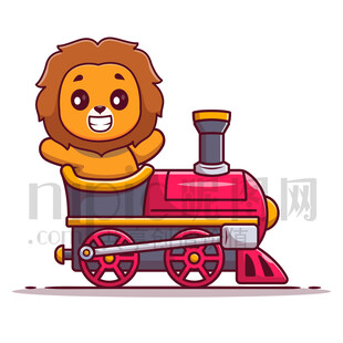 可愛卡通坐火車的獅子