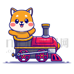 可愛卡通坐火車的小狗
