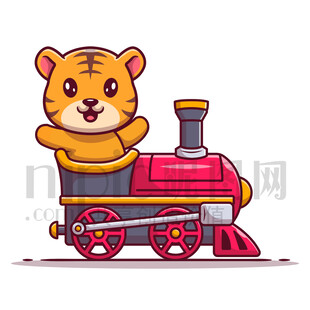 可愛卡通坐火車的老虎