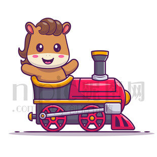 可愛卡通坐火車的馬