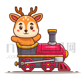 可愛卡通坐火車的鹿