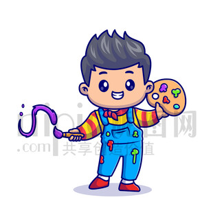 可爱卡通绘画油画小画家