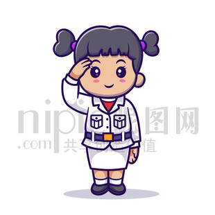 可愛卡通敬禮的小女孩