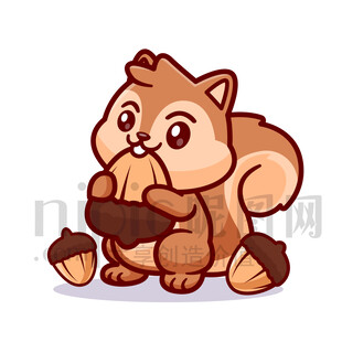 可愛卡通吃松果的松鼠