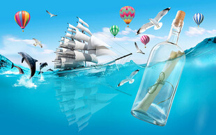 漂流瓶帆船風(fēng)景電視背景墻