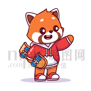 可愛卡通玩滑板的小熊貓浣熊