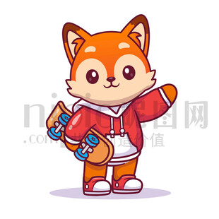 可愛(ài)卡通玩滑板的狐貍