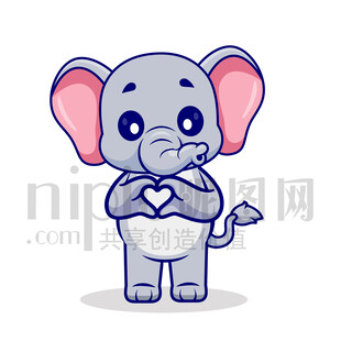 可愛(ài)卡通愛(ài)心比心的大象