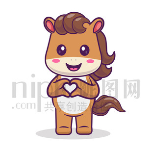 可愛(ài)卡通愛(ài)心比心的馬