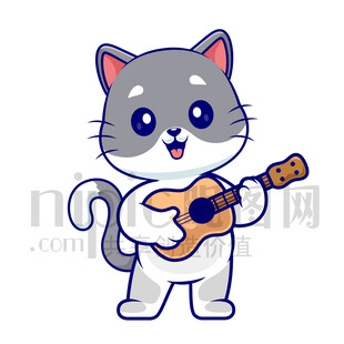 可愛(ài)卡通彈吉他的貓咪