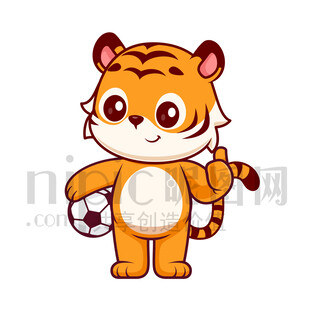 可愛卡通愛踢足球的老虎