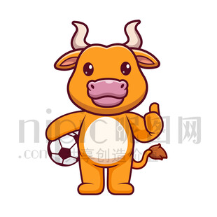 可愛(ài)卡通愛(ài)踢足球的公牛黃牛