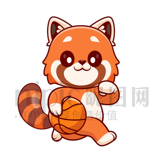可爱卡通爱运动打篮球的小熊猫