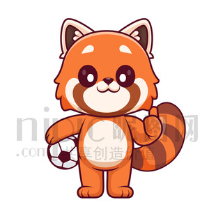 可爱卡通踢足球的小浣熊