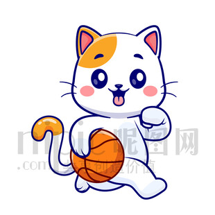 可愛(ài)卡通愛(ài)運(yùn)動(dòng)打籃球的貓咪