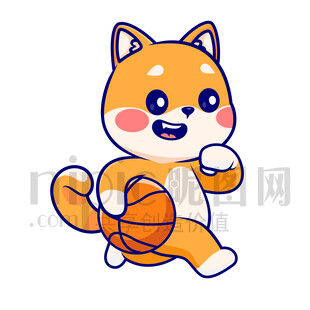 可愛卡通愛運動打籃球的狗狗