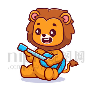 可愛(ài)卡通彈吉他的獅子