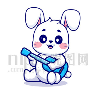 可爱卡通弹吉他的兔子
