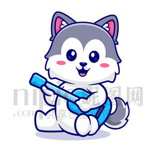 可愛(ài)卡通彈吉他的狼