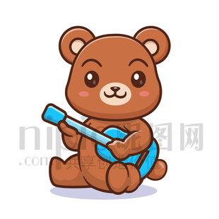 可愛卡通彈吉他的棕熊狗熊