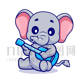 可愛卡通彈吉他的大象
