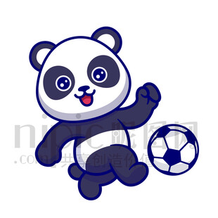 可愛卡通踢足球的熊貓