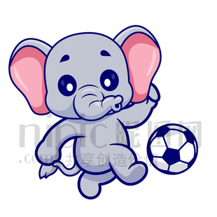 可爱卡通踢足球的大象