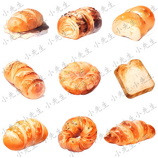 西餐面包糕點(diǎn)美食插畫