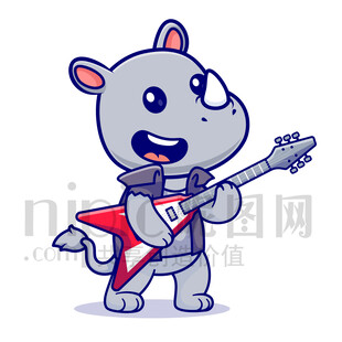 可愛卡通彈貝斯的犀牛