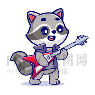 可愛卡通彈貝斯的小熊貓貍貓