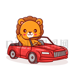 可愛卡通開車的獅子