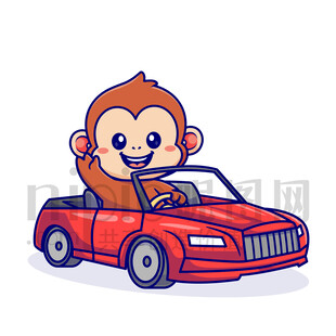 可愛卡通開車的猴子