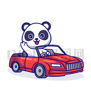 可愛卡通開車的大熊貓