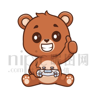 可愛卡通打電玩的棕熊