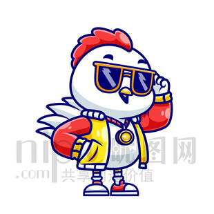 可愛卡通戴墨鏡的雞