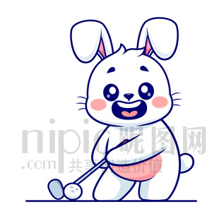 可愛卡通打高爾夫球的兔子