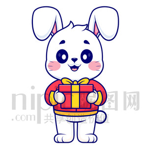 可愛(ài)卡通抱著禮物禮品的兔子
