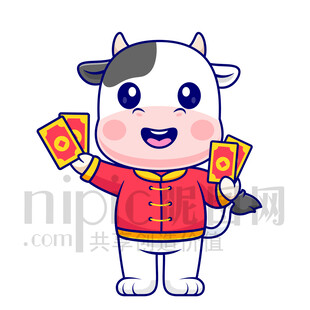 可愛(ài)卡通發(fā)紅包的牛