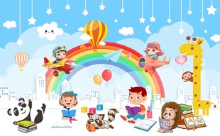 卡通少儿早教学习背景墙