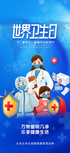世界衛(wèi)生日海報藍(lán)色高端醫(yī)療海報