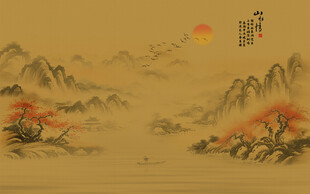 新中式壁畫山水畫電視背景墻