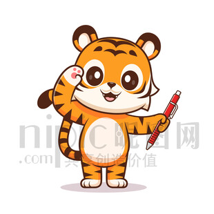 可愛卡通敬禮的老虎