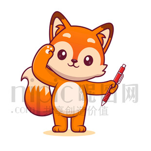 可愛卡通拿著筆敬禮的狐貍