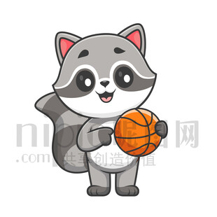 可愛卡通抱著籃球的小熊貓