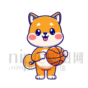 可愛卡通抱著籃球的小狗