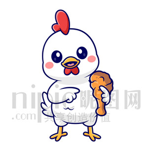 可愛卡通抱著雞腿的小雞